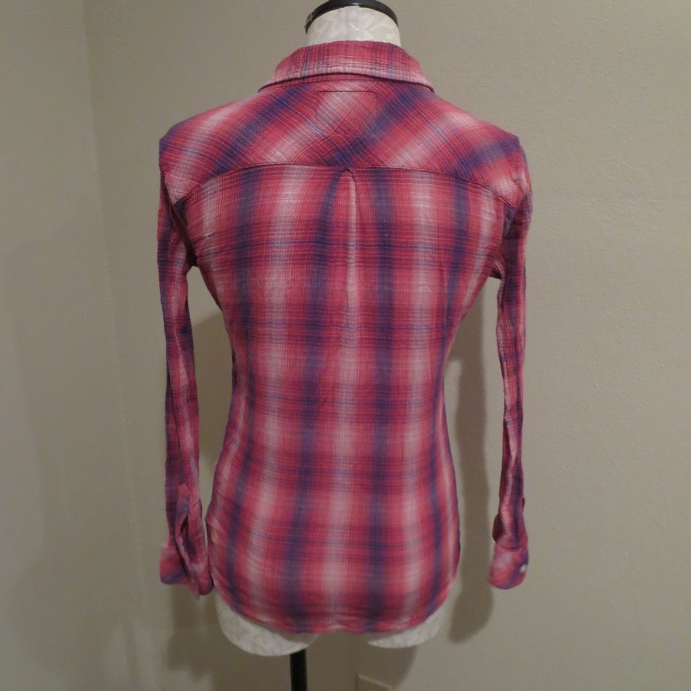 Rails Devyn Crinkle Plaid Button Down Shirt Top - image 2